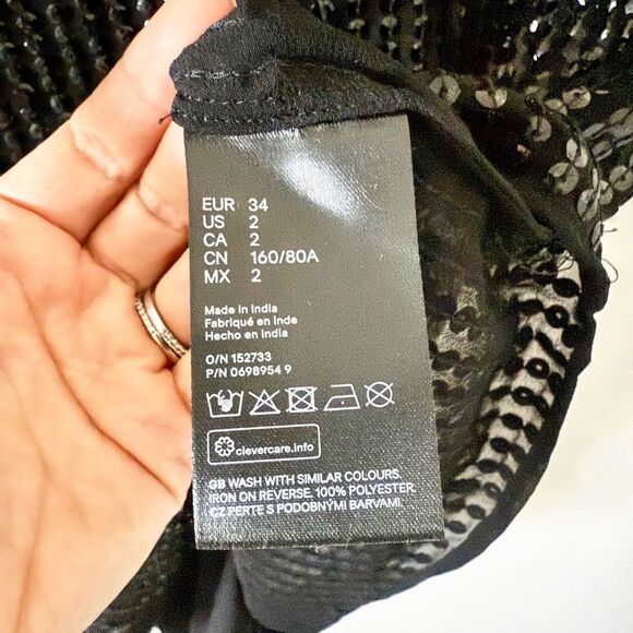 H&M Sheer Sequins Short Sleeve Sheath Dress in Black - Size 2 - Picture 6 of 6